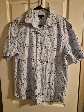 Alfani Men’s Short-Sleeve Button-Down Shirt - White with Blue Speckle